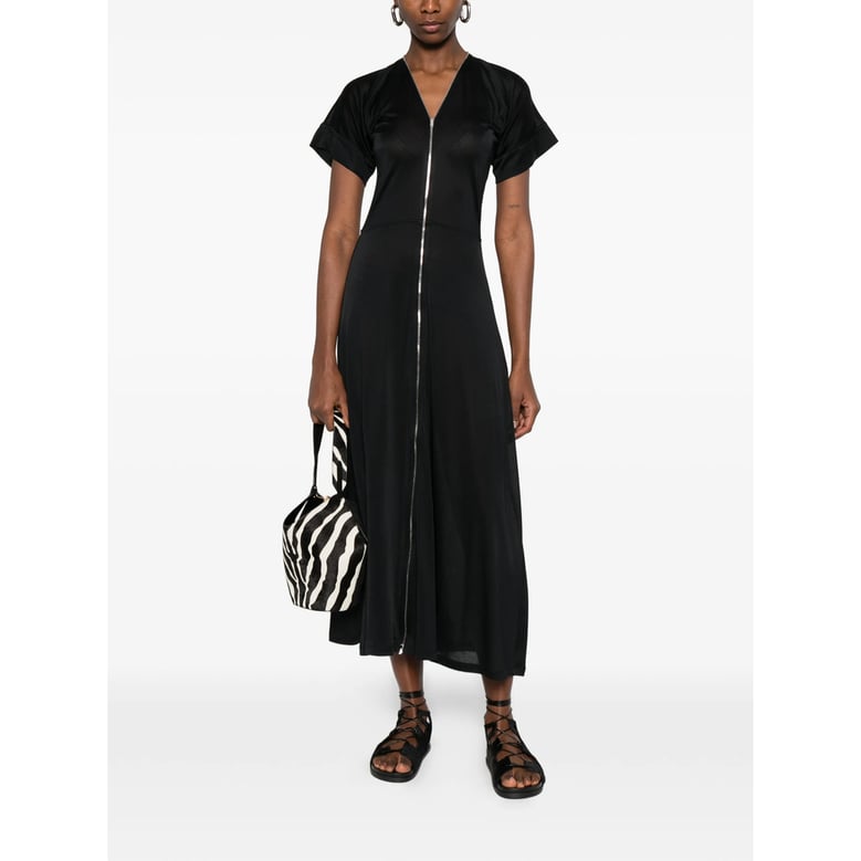 black v-neck dress with short sleeves by Selfnex