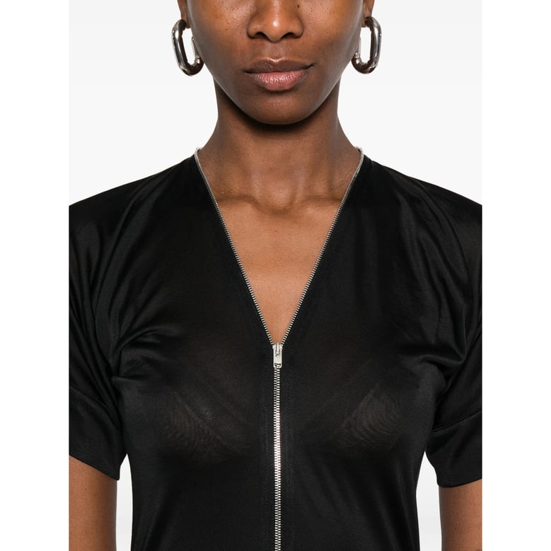 black v-neck dress with short sleeves by Selfnex