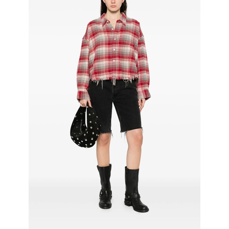 cropped plaid shirt with frayed hem by Selfnex