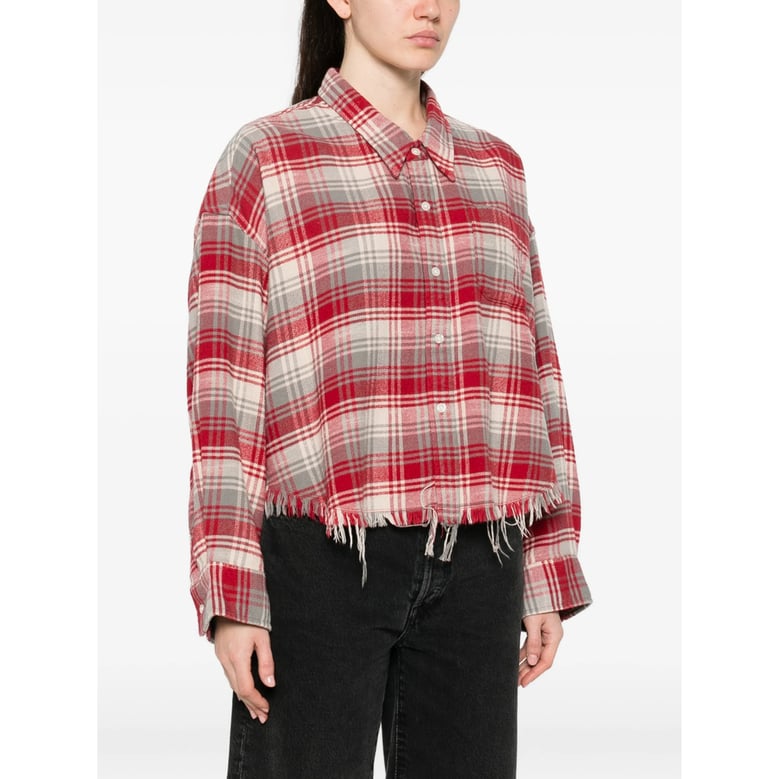 cropped plaid shirt with frayed hem by Selfnex