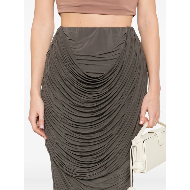 brown draped design skirt by Selfnex