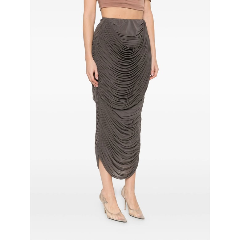 brown draped design skirt by Selfnex