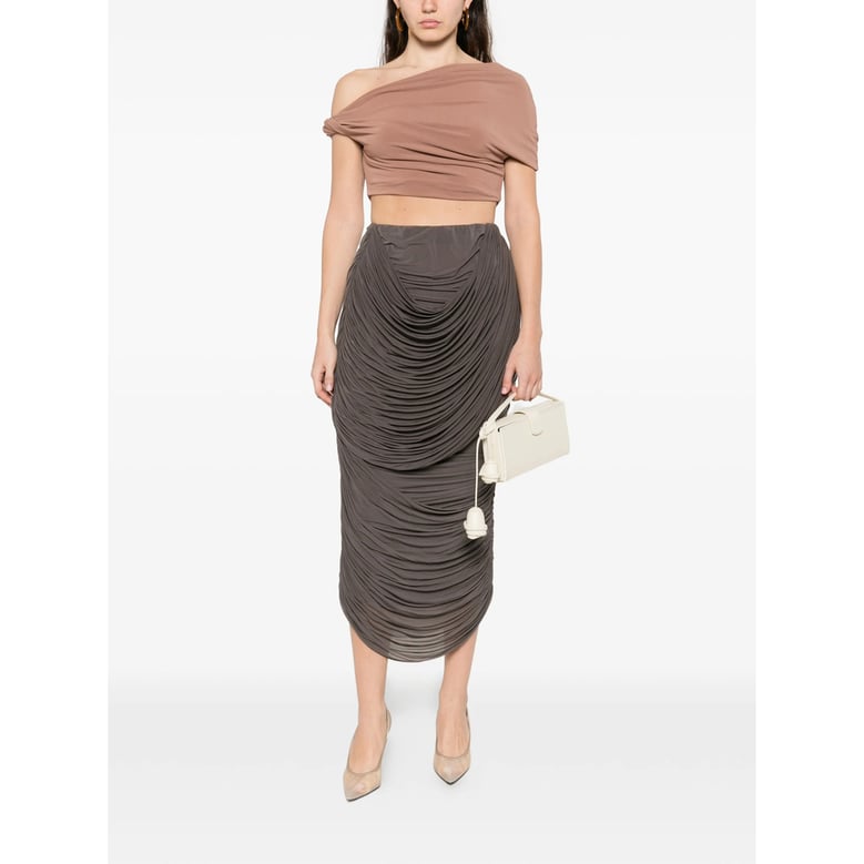 brown draped design skirt by Selfnex