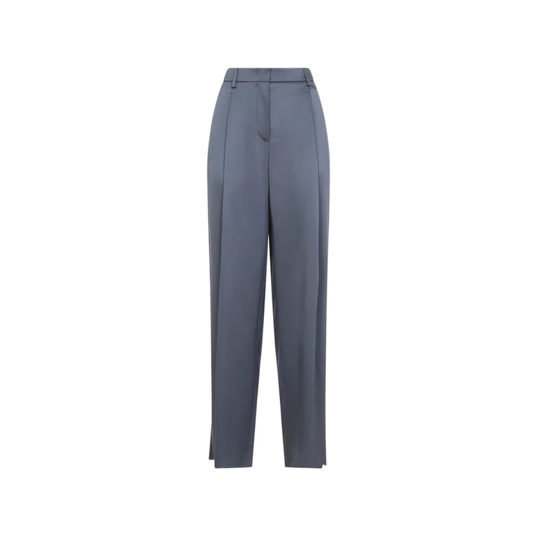 grey silk pleated trousers by Selfnex