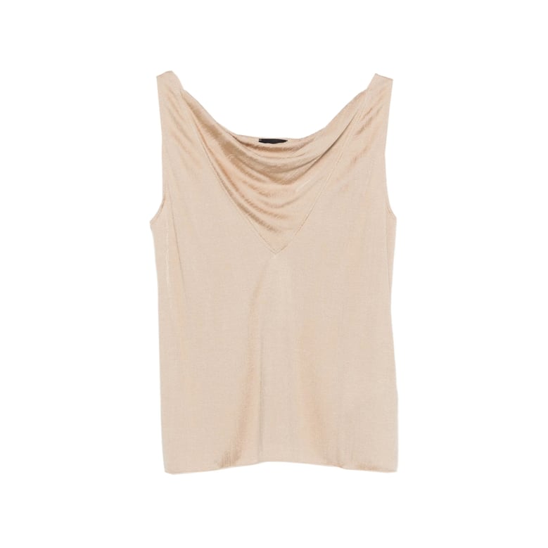 beige v-neck sleeveless top by Selfnex