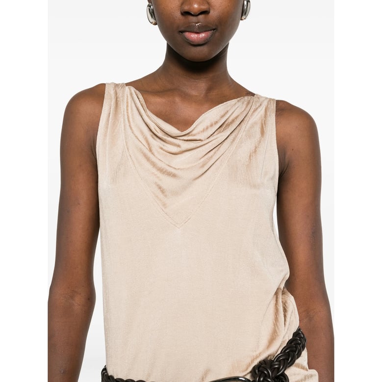 beige v-neck sleeveless top by Selfnex