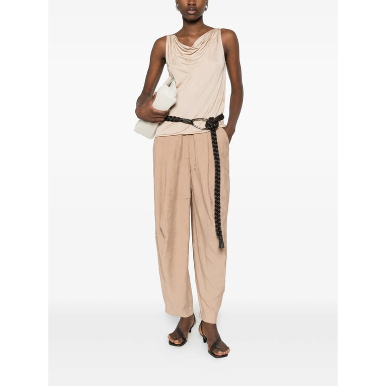 beige v-neck sleeveless top by Selfnex