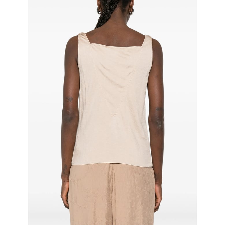 beige v-neck sleeveless top by Selfnex