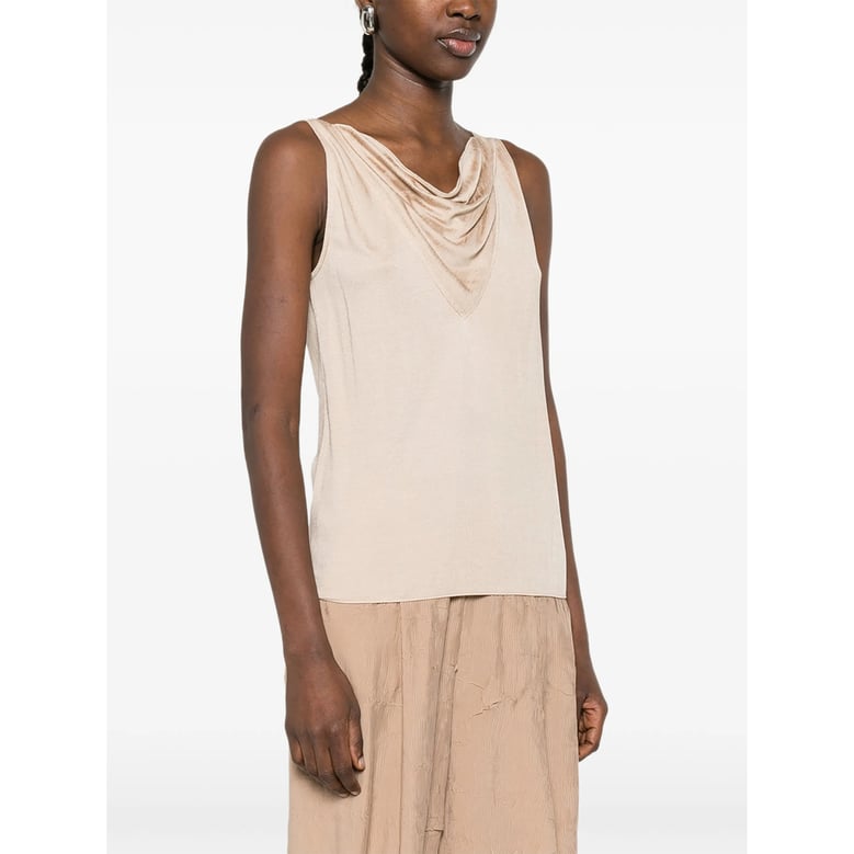 beige v-neck sleeveless top by Selfnex