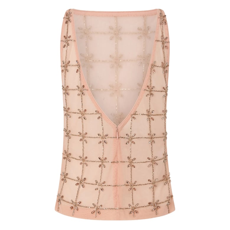 sleeveless top with pink crystal by Selfnex