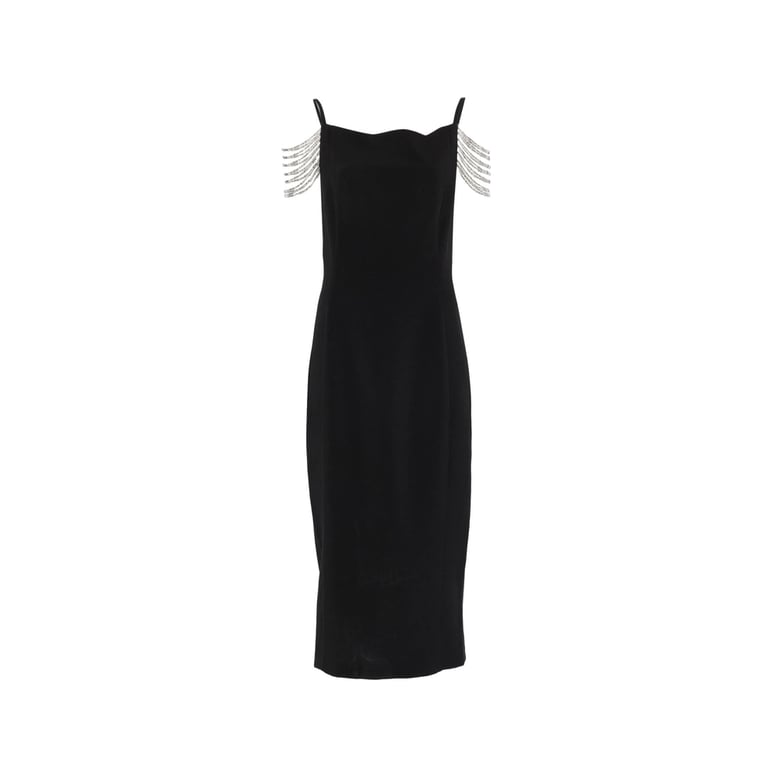 spaghetti straps dress with chain embellishment by Selfnex