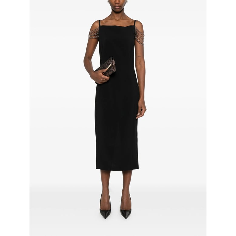 spaghetti straps dress with chain embellishment by Selfnex