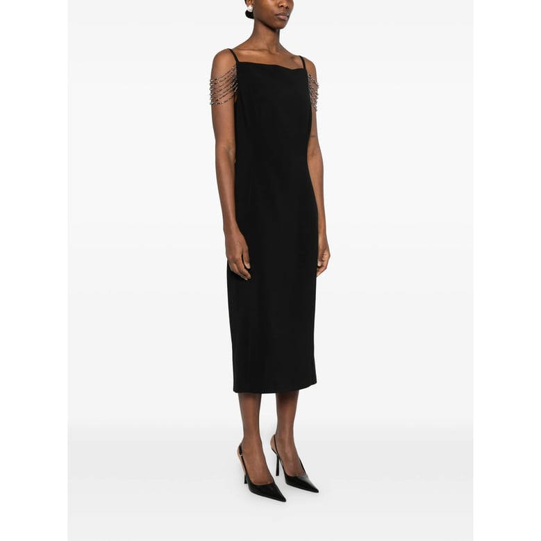 spaghetti straps dress with chain embellishment by Selfnex