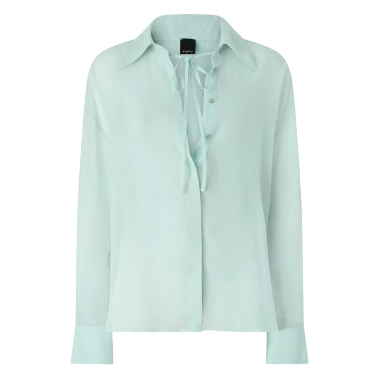 sheer sage green shirt with tie detail by Selfnex