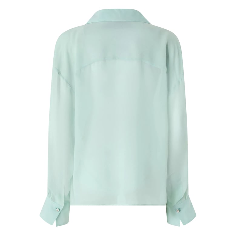 sheer sage green shirt with tie detail by Selfnex