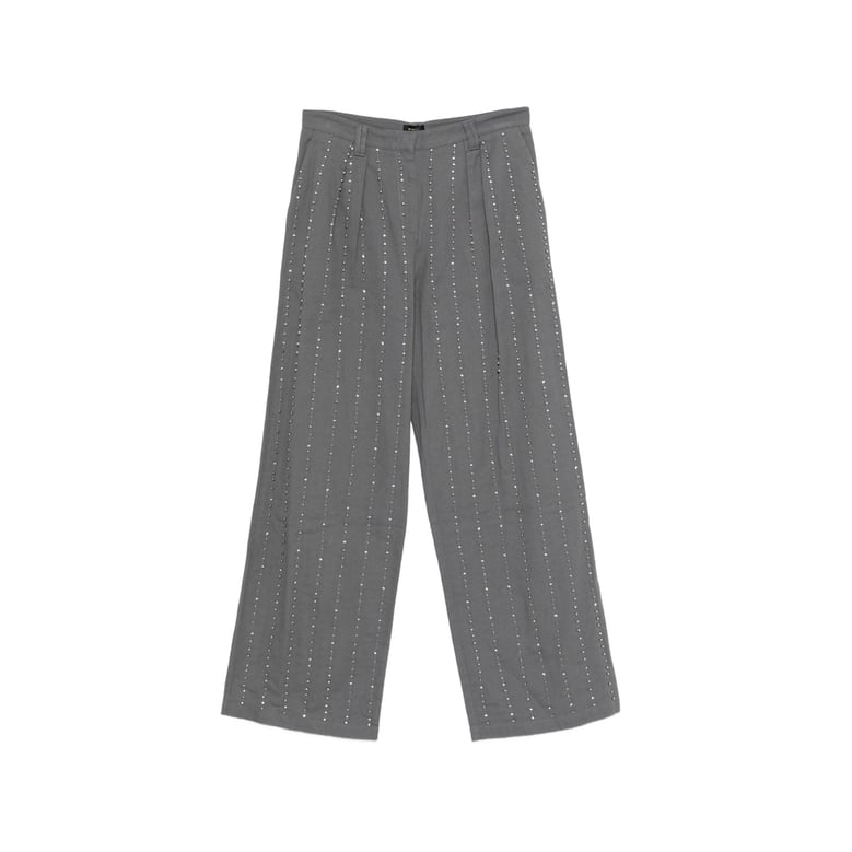 wide leg trousers with dark grey embellishments by Selfnex