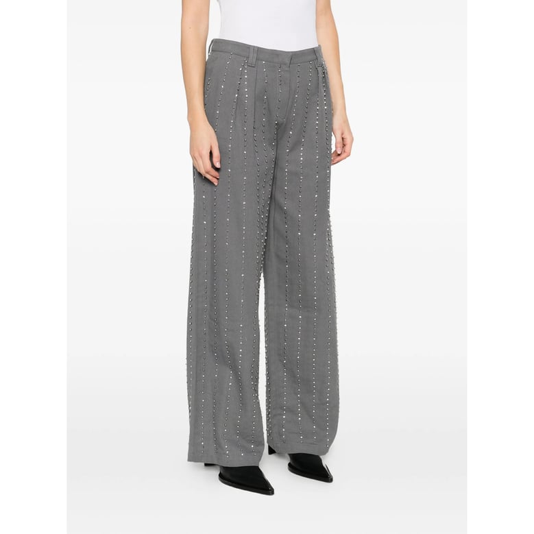 wide leg trousers with dark grey embellishments by Selfnex