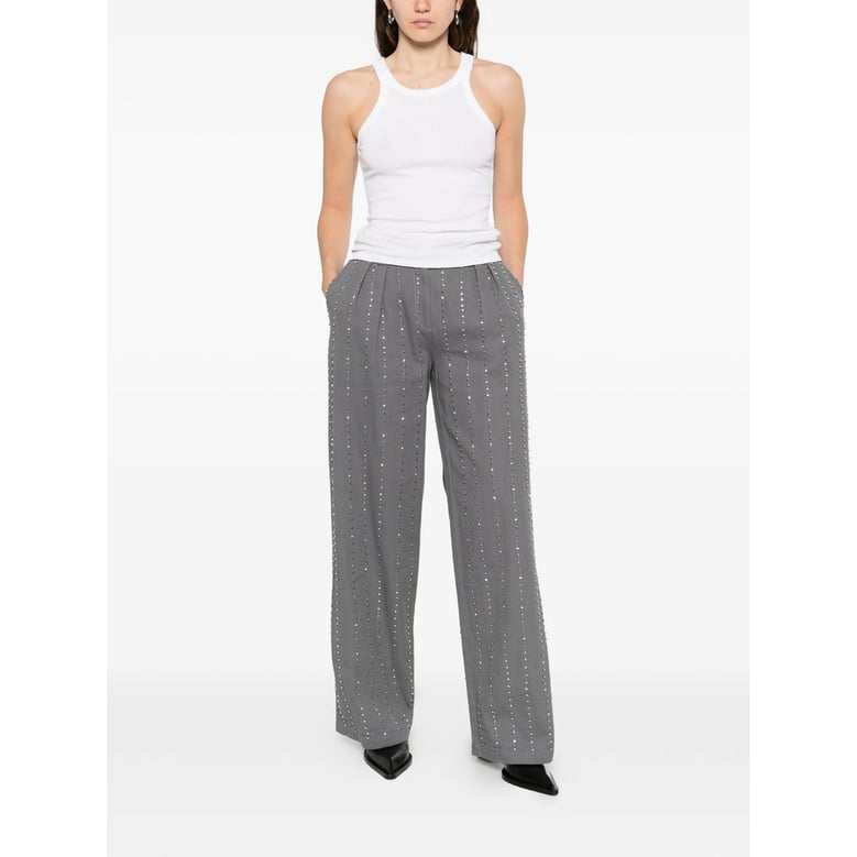 wide leg trousers with dark grey embellishments by Selfnex