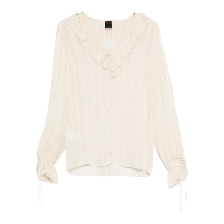 swan white ruffle trim blouse by Selfnex
