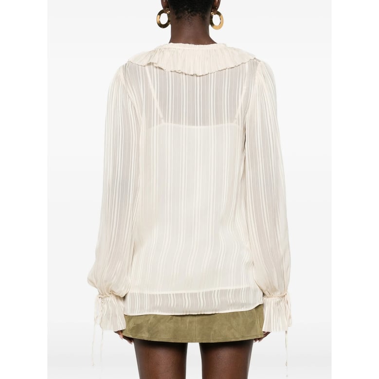 swan white ruffle trim blouse by Selfnex