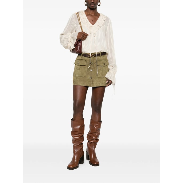 swan white ruffle trim blouse by Selfnex