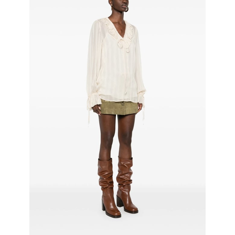 swan white ruffle trim blouse by Selfnex