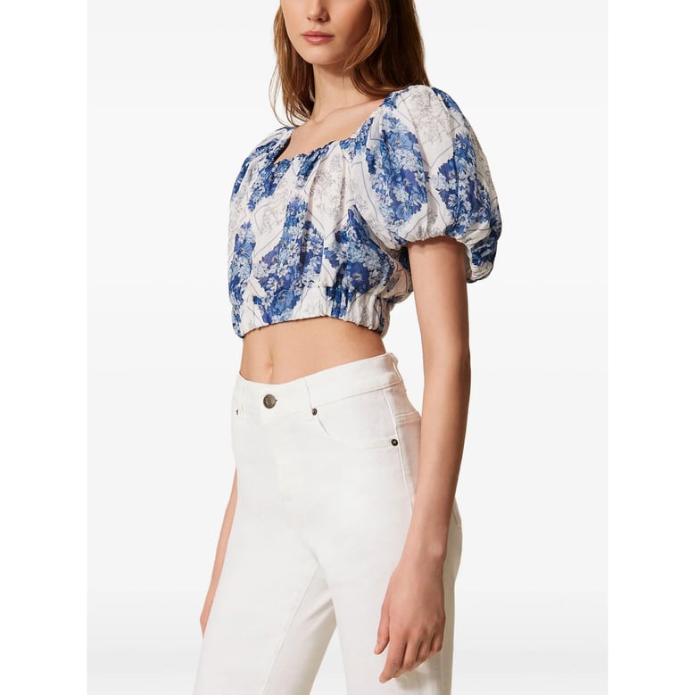 shirt floral print white/blue by Selfnex