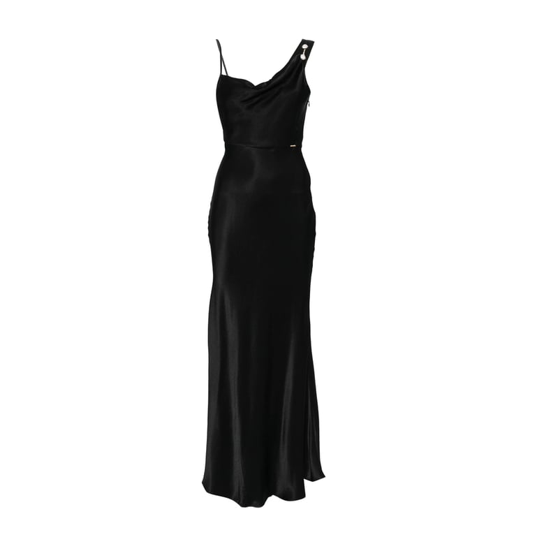 asymmetric strap dress with bead detail black by Selfnex