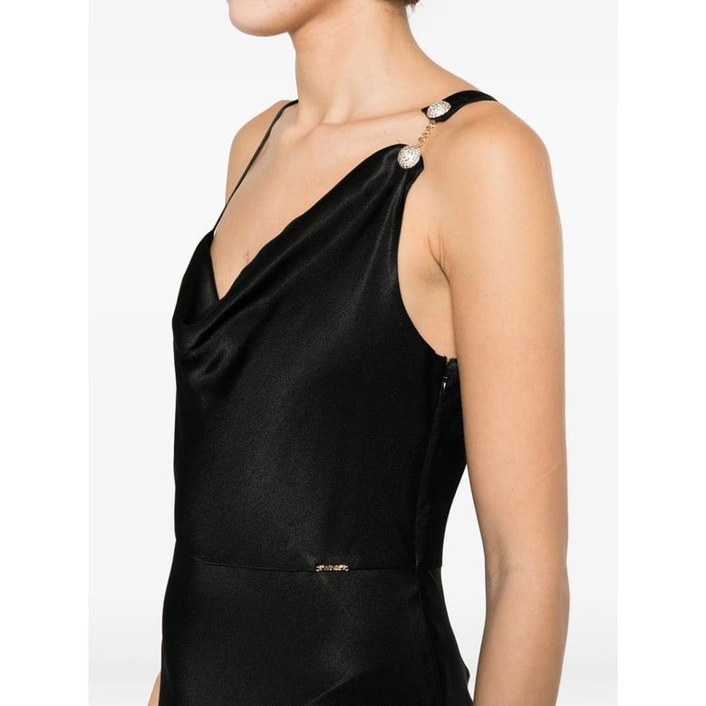 asymmetric strap dress with bead detail black by Selfnex