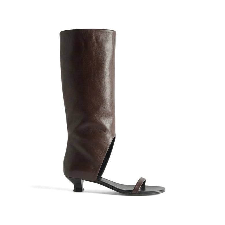 knee-high open-toe boots manuela brown by Selfnex