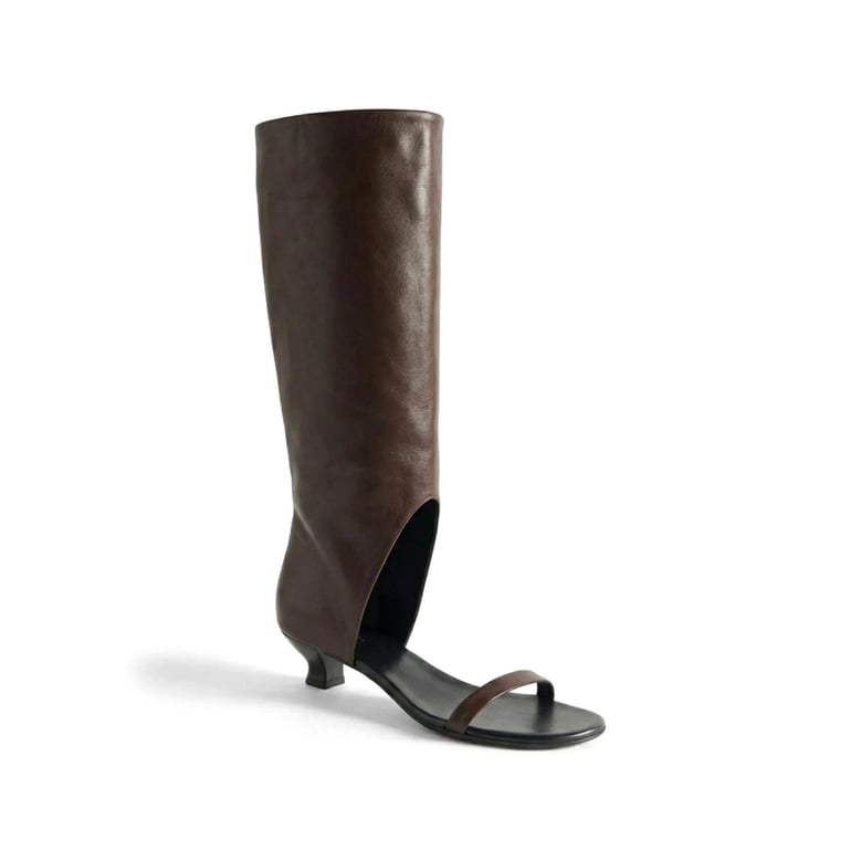 knee-high open-toe boots manuela brown by Selfnex