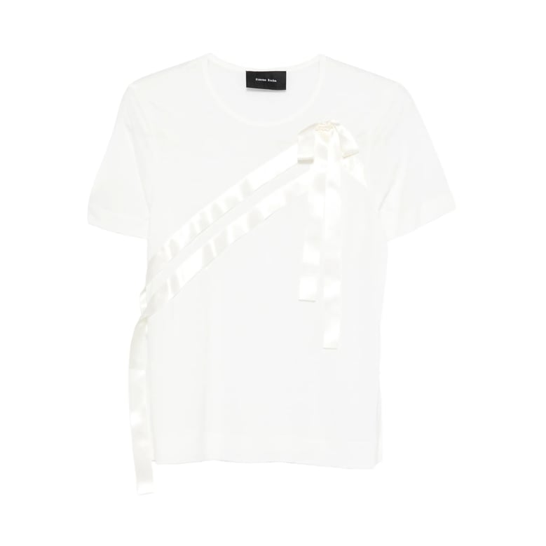 sash bow t-shirt with round neck by Selfnex