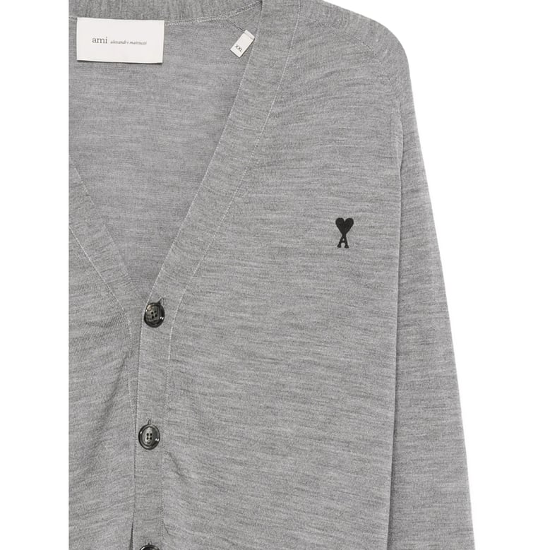 grey v-neck button-up sweater by Selfnex