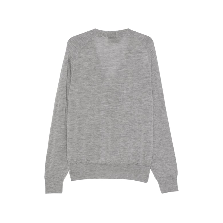grey v-neck button-up sweater by Selfnex