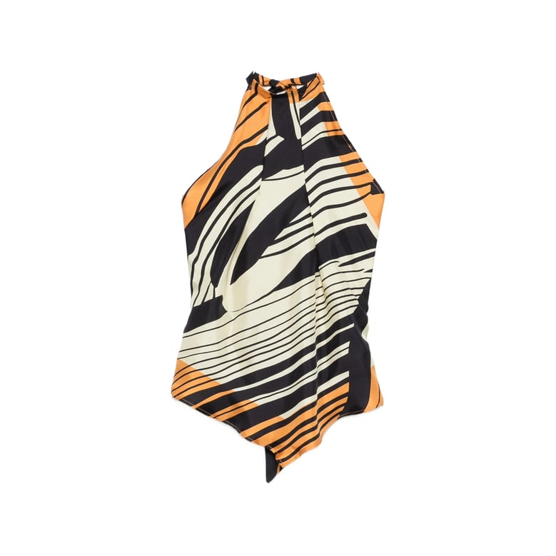 beige and multicoloured striped halterneck top by Selfnex