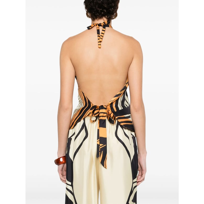 beige and multicoloured striped halterneck top by Selfnex