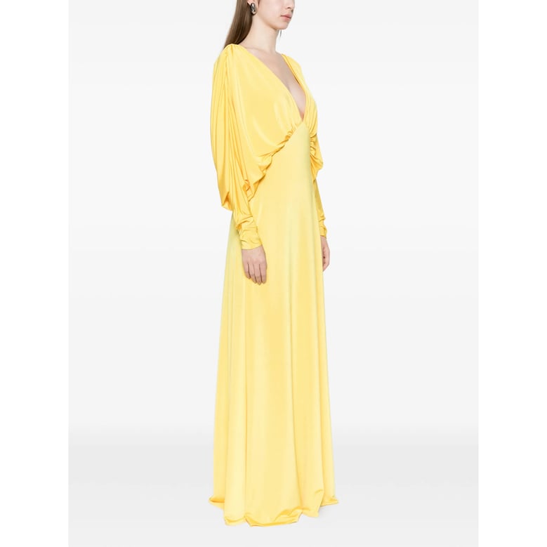 v-neck yellow dress with long sleeves by Selfnex