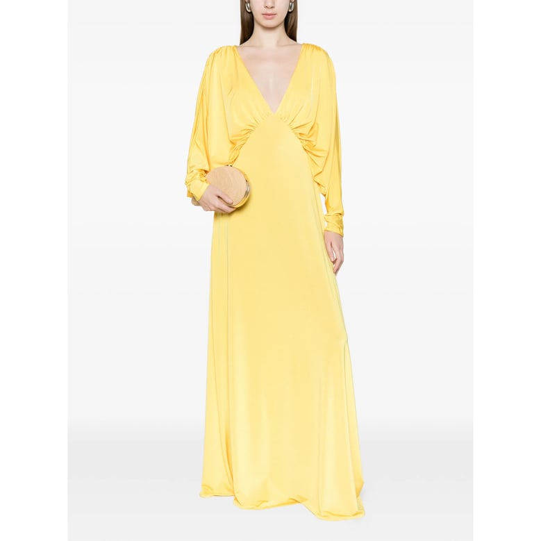 v-neck yellow dress with long sleeves by Selfnex