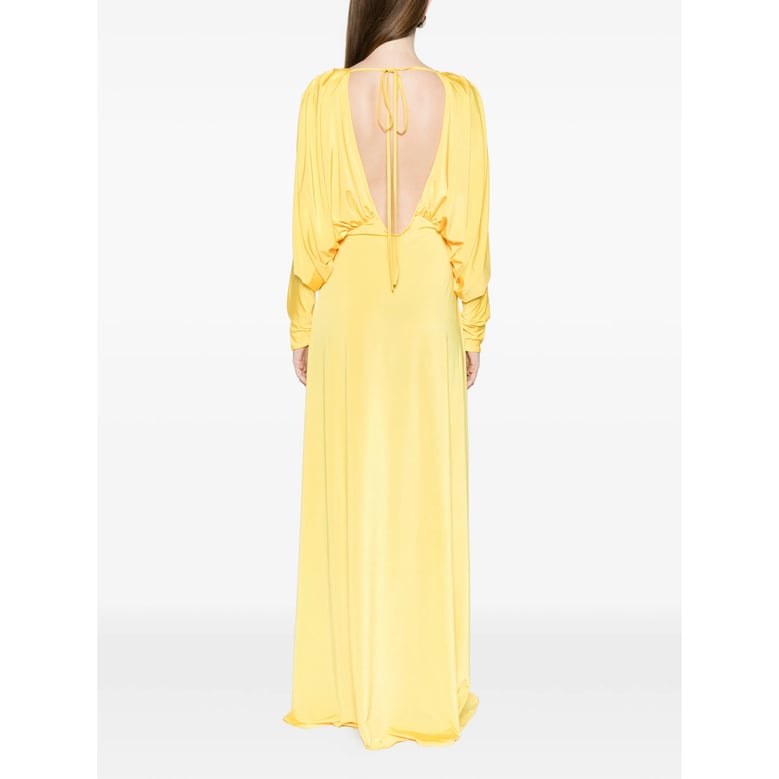 v-neck yellow dress with long sleeves by Selfnex