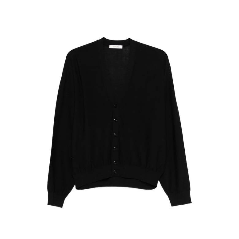 black v-neck sweater with button fastening by Selfnex