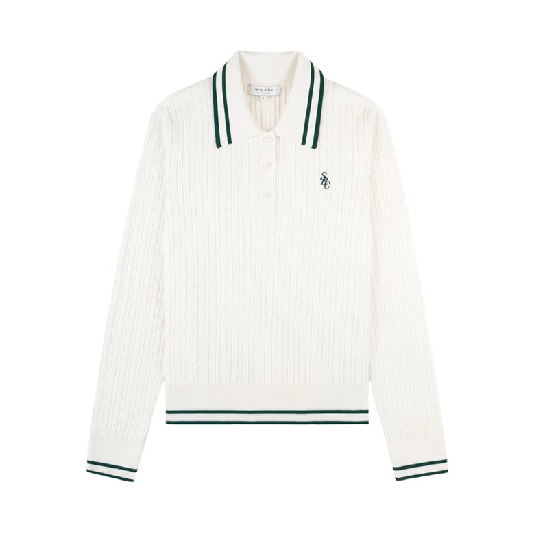 striped collar cable knit sweater by Selfnex