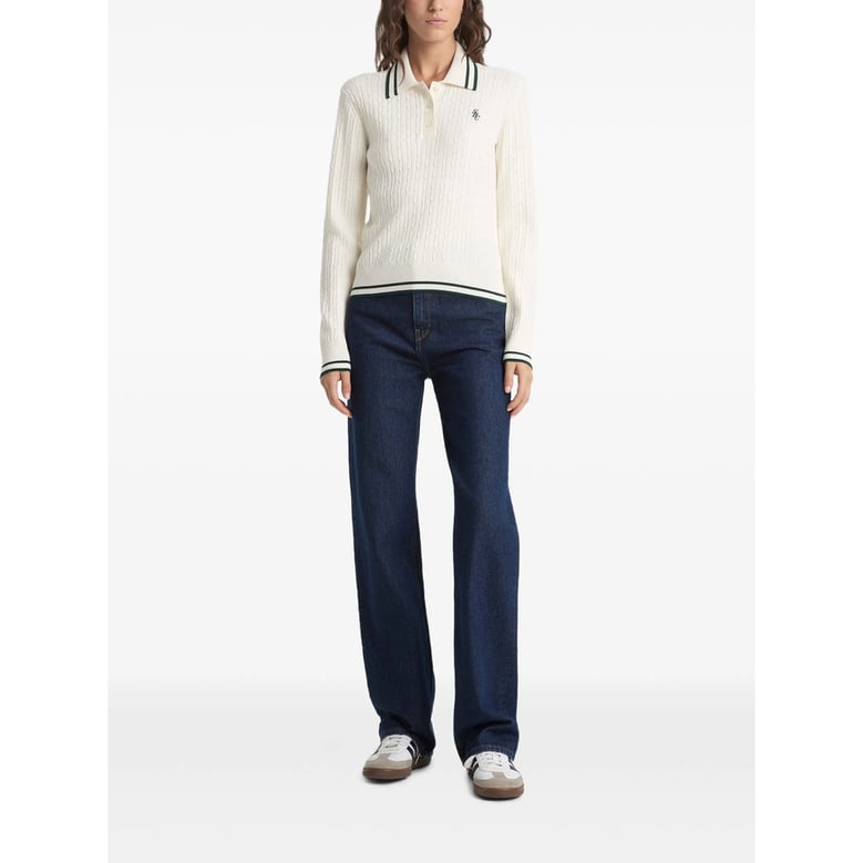striped collar cable knit sweater by Selfnex