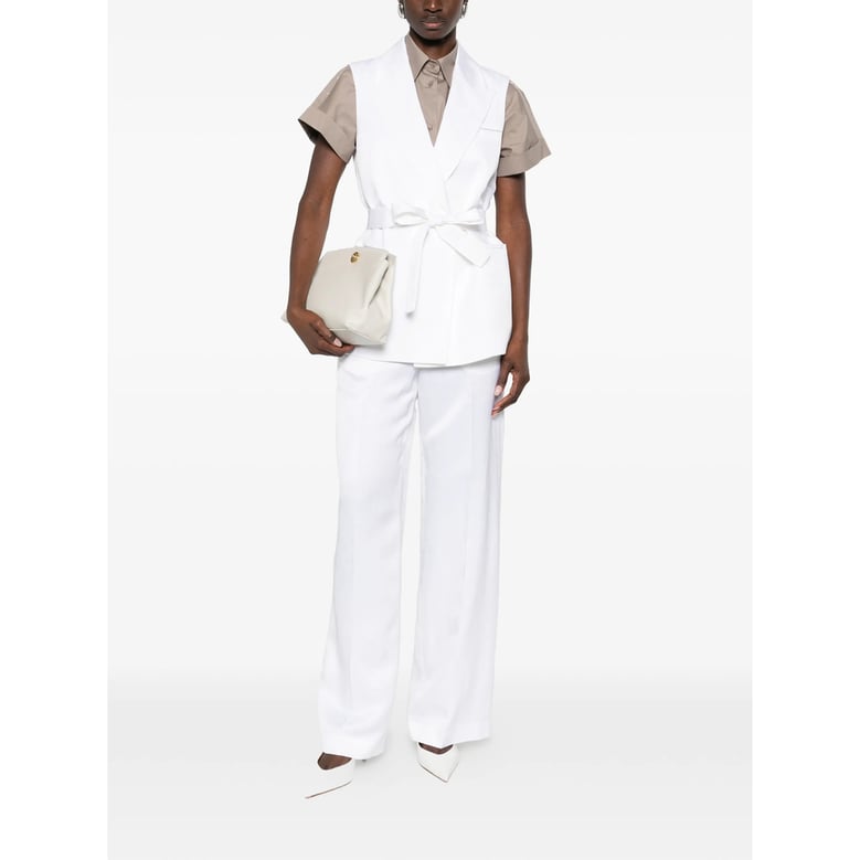 natural white straight leg trousers by Selfnex