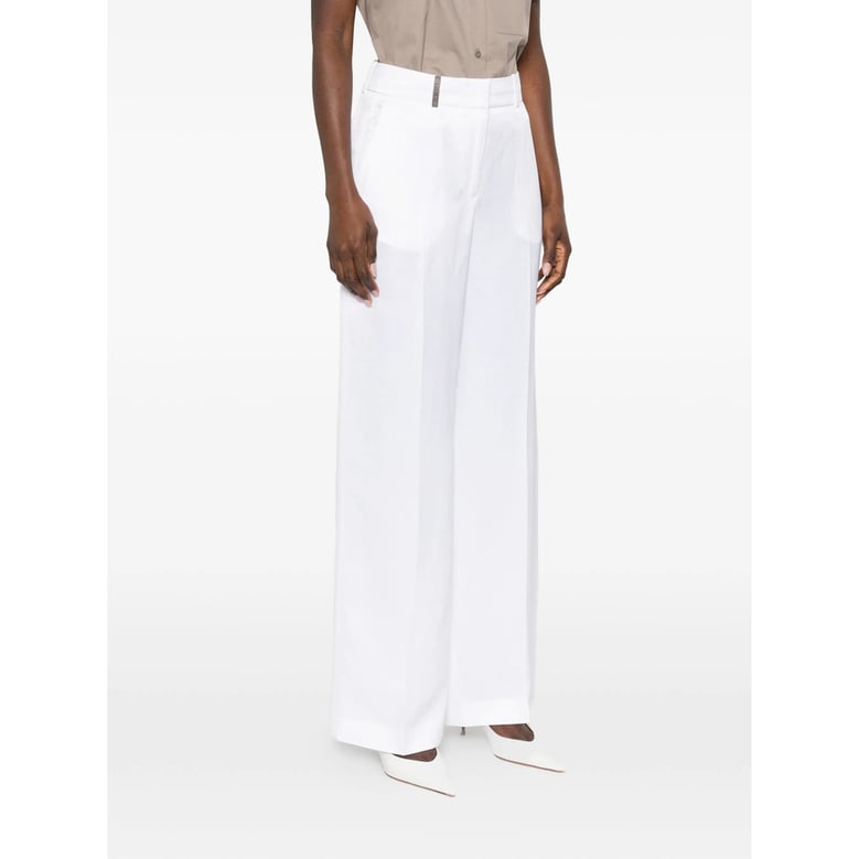 natural white straight leg trousers by Selfnex