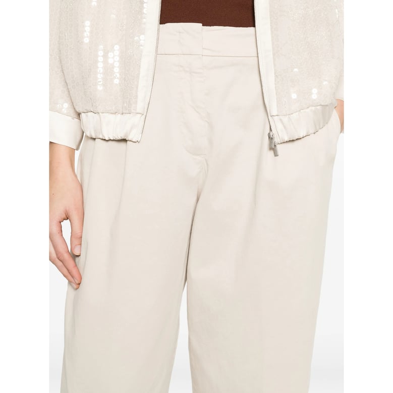 cream front pleats trousers by Selfnex