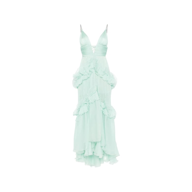 v-neck ruffled tier dress by Selfnex