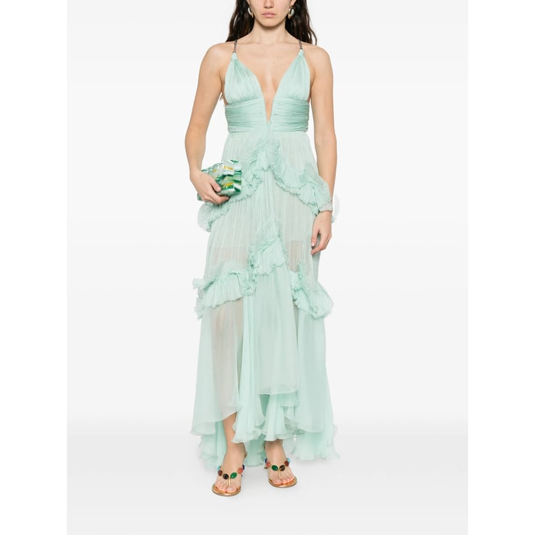 v-neck ruffled tier dress by Selfnex