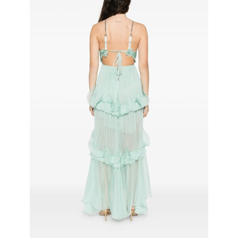 v-neck ruffled tier dress by Selfnex