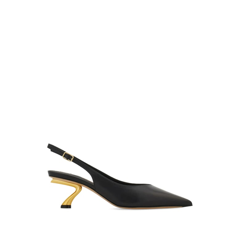 slingback shoes pointed-toe leather black by Selfnex