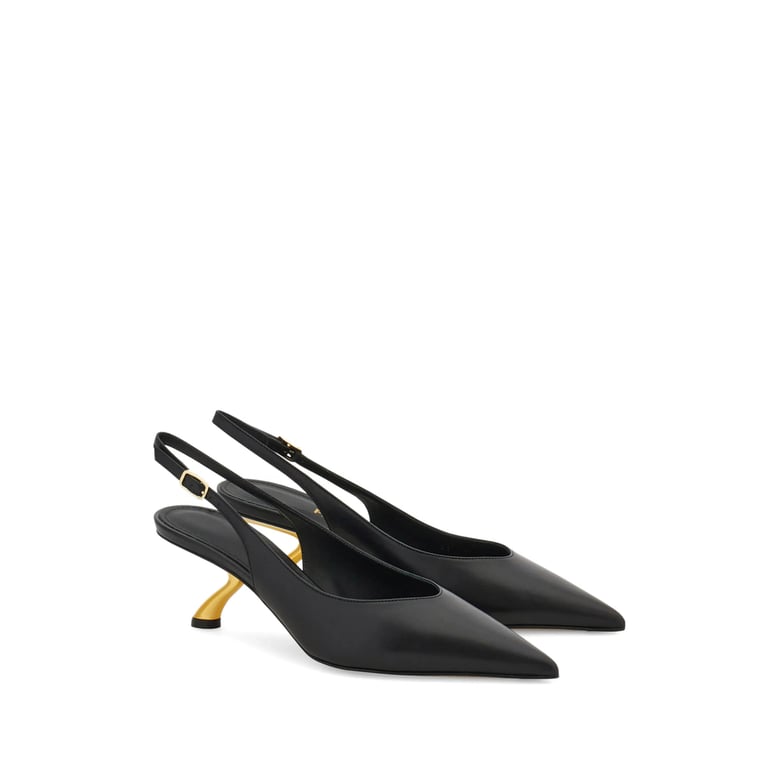 slingback shoes pointed-toe leather black by Selfnex